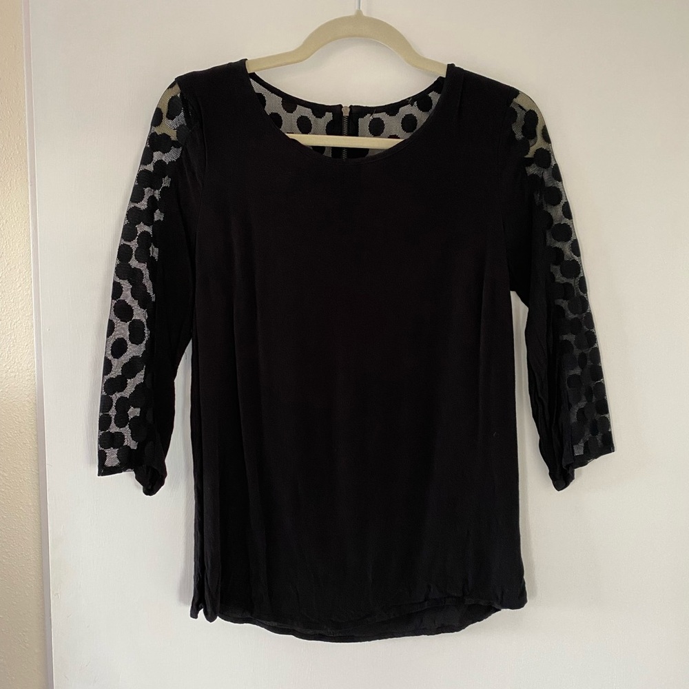 Forever 21 Whimsigoth Black Top with Sheer Mesh Polka Dot Sleeves size small